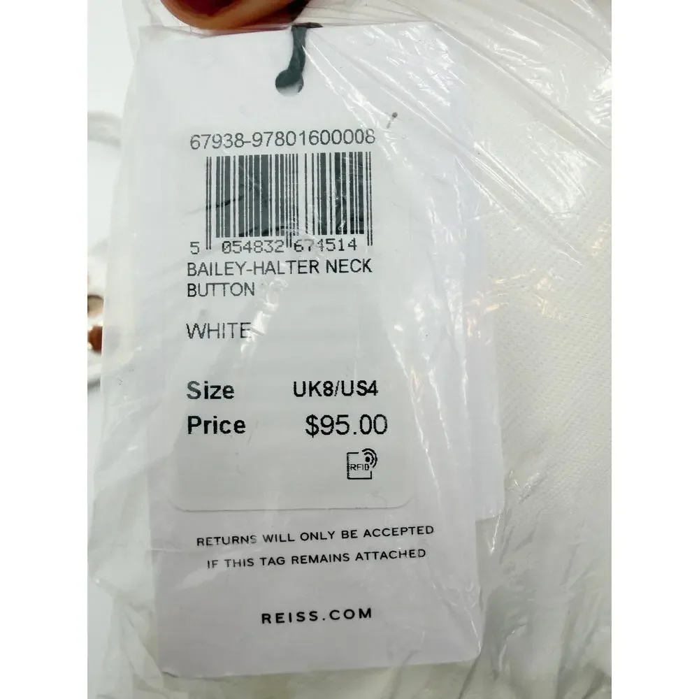 REISS Bikini Top Size 4 NEW White w/ Button Swim Separates Swimsuit Bailey
